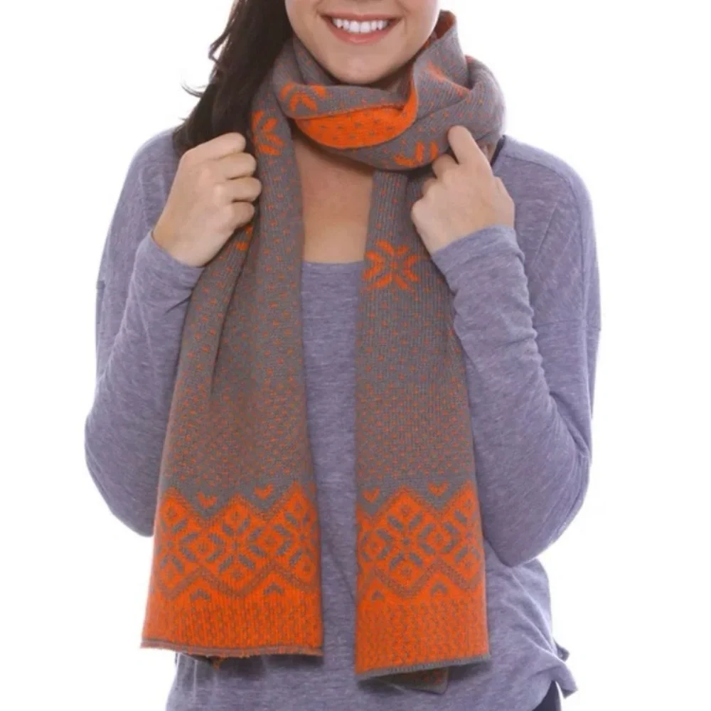 Simplicity Knit Winter Scarf Long Wide Wrap Gray Orange